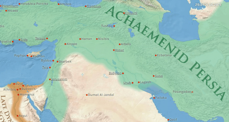 A map of 530 B.C. shows the dominance of the Achaemenid Persians, as well as the surrounding kingdoms and tribes. (Photo: worldhistory.org)