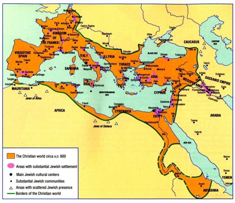 Jews in the Christian World circa A.D. 600 (Photo: The Penguin Atlas of Diasporas)