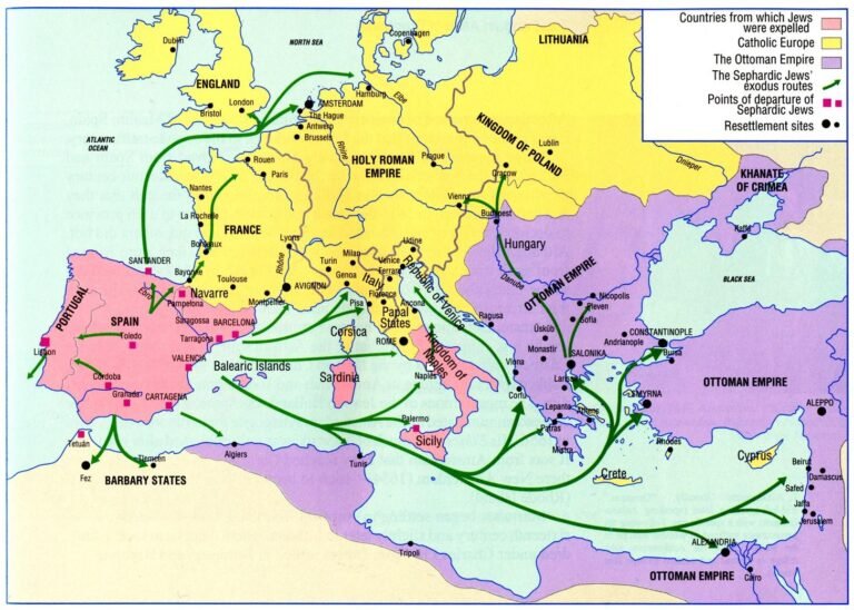 Expulsions of Jews from Spain and Italy, Their Exodus Routes, Points of Departure, and Resettlement Sites in the 15th to 17th Century (Photo: The Penguin Atlas of Diasporas)