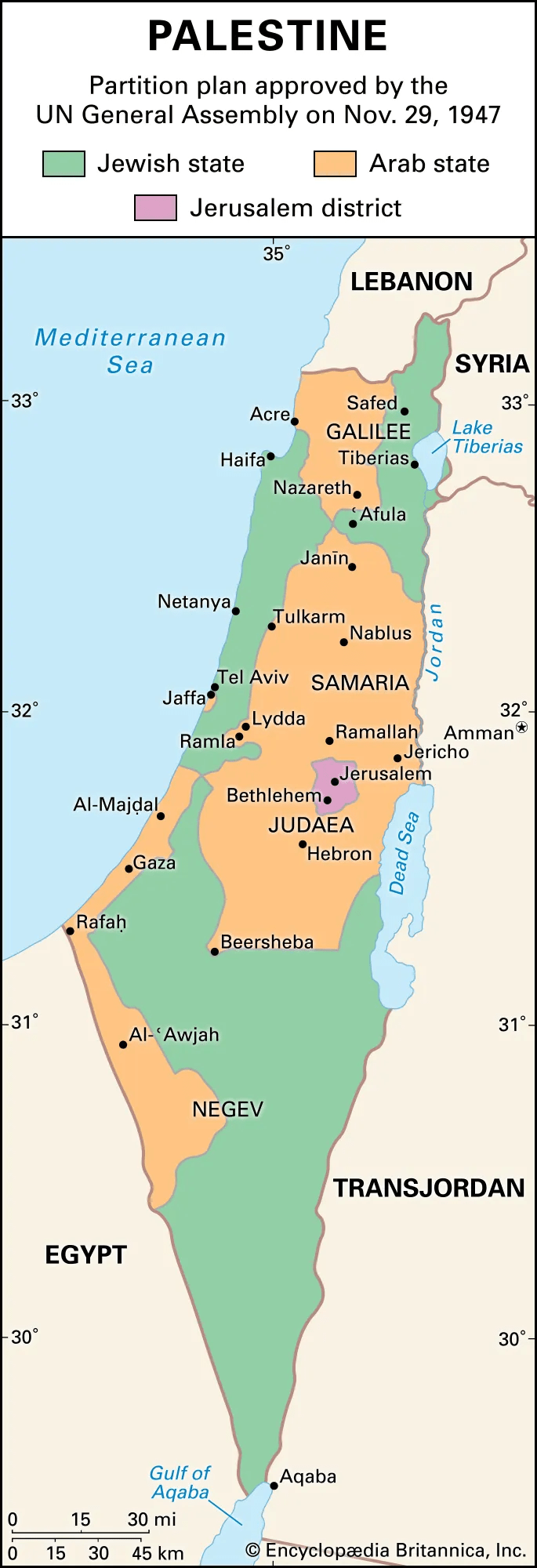 UN Partition Plan for Palestine, Adopted in 1947 (Photo: Encyclopedia Britannica)