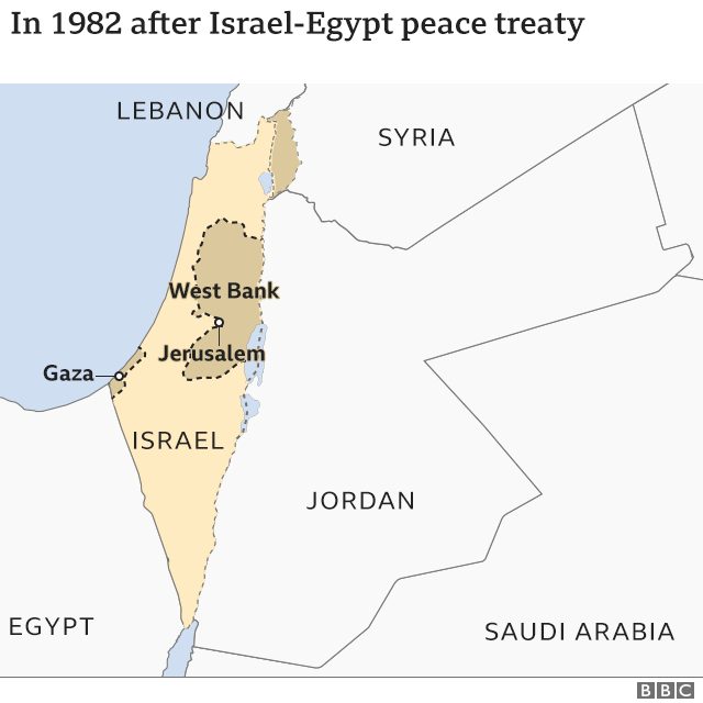 Israel-Palestine Border in 1982 after The Camp David Accords (Photo: BBC)