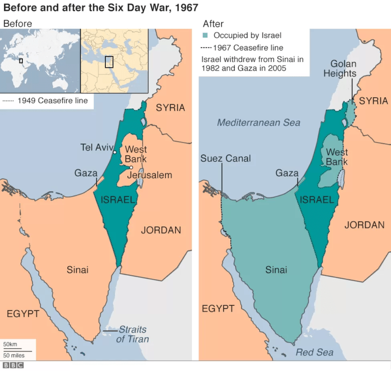 The Geographical Change with the Six-Day War in 1967 (Photo: BBC)