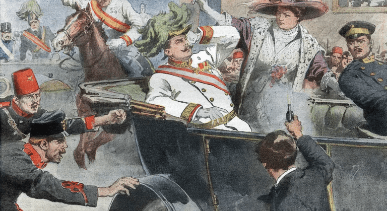 Gavrilo Princip killing Archduke Francis Ferdinand of Austria in Sarajevo (Painting by Achille Beltrame)