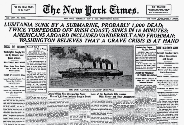 The Sinking of the Lusitania in The New York Times (Photo: The History Reader)